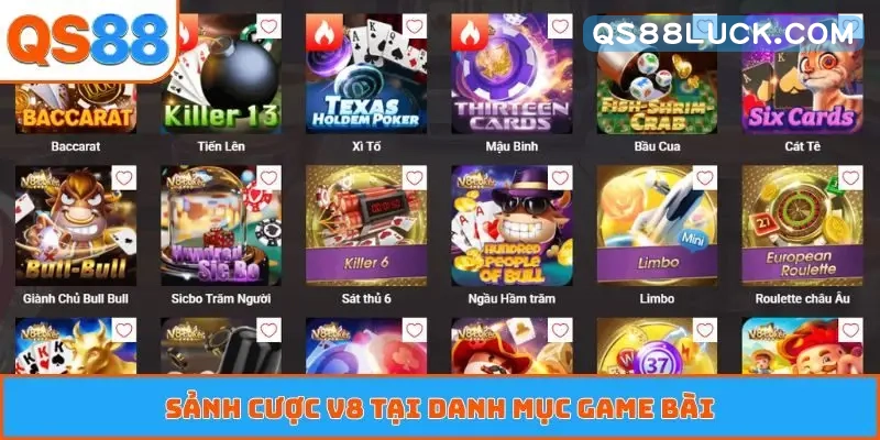 Sảnh cược V8 tại danh mục game bài