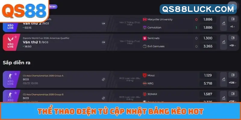 Thể thao điện tử cập nhật bảng kèo hot