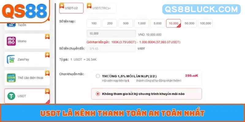 USDT là kênh thanh toán an toàn nhất